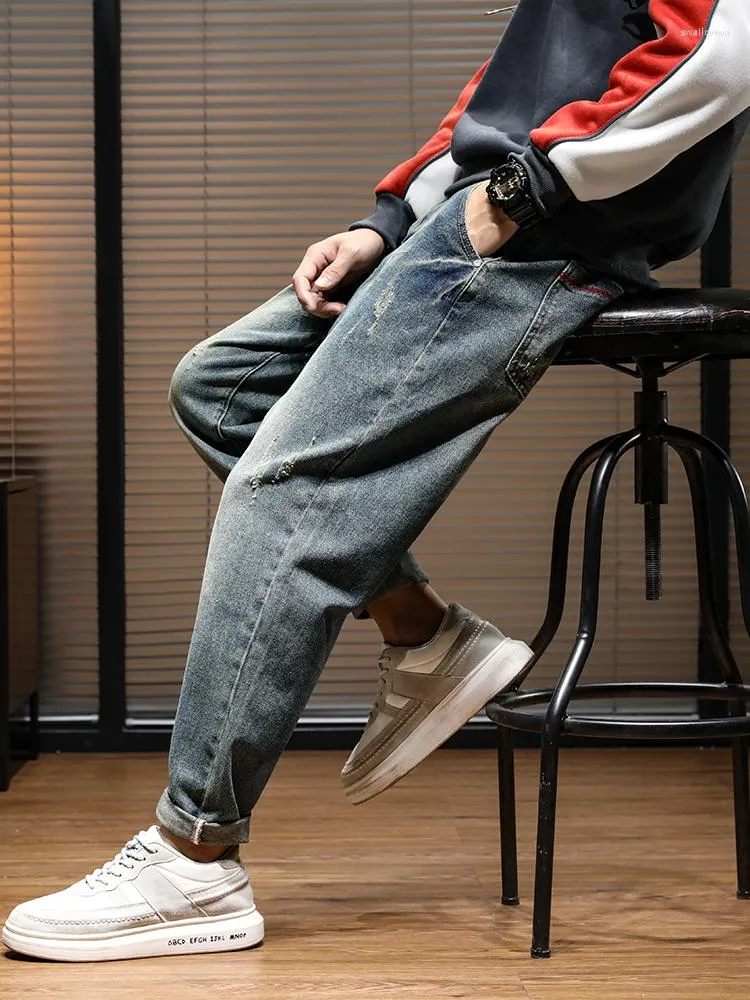 Jeans da uomo per uomo Pantaloni Harem Gamba larga Vestibilità ampia Retro Blu Tasche larghe da uomo Designer Streetwear Abbigliamento da uomo Figura intera