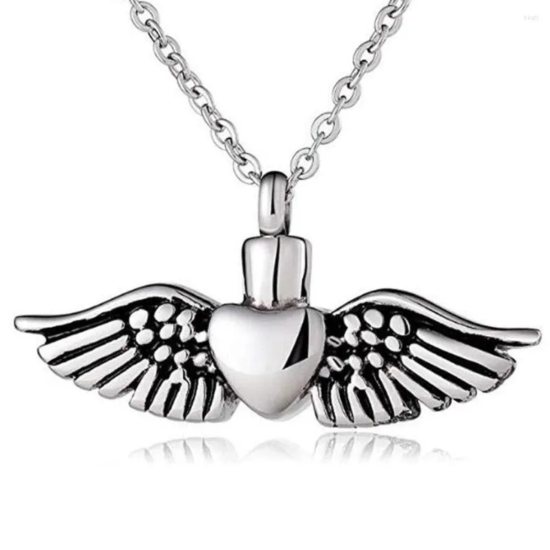 Pendentif Colliers En Acier Inoxydable Cendres Collier Mémorial Crémation Bijoux Ange Aile Coeur Pendentifs Urne Souvenir