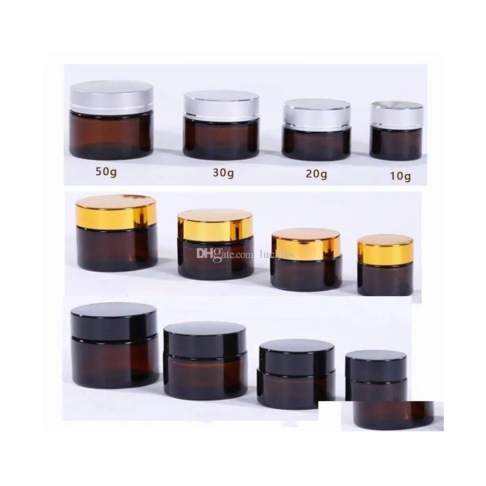 Verpakkingsflessen 5G 10G 15G 20G 30G 50G Amber Glass Jars gezicht Crème fles cosmetische container met binnenkant voeringen en gouden Sier Black L DHBGL