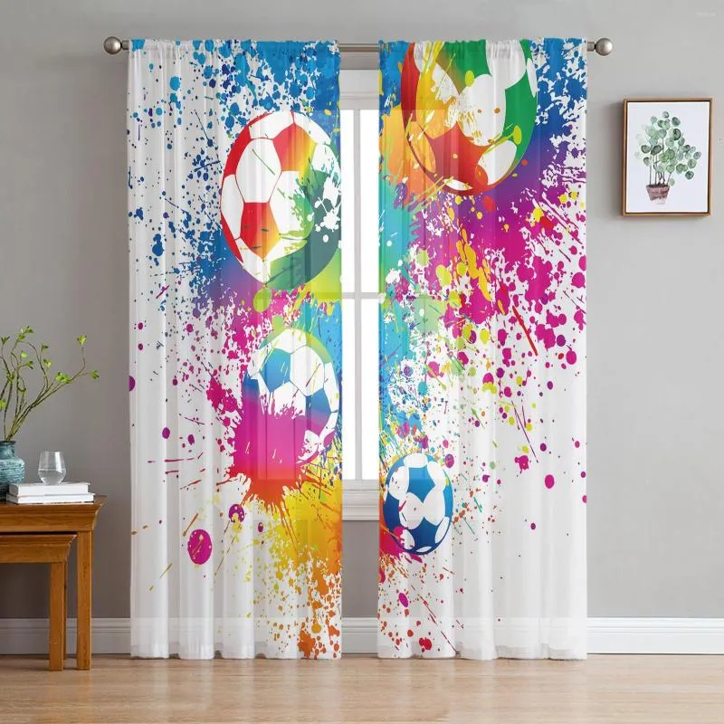 Curtain Colorful Football Paint Art Soccer Tulle Curtains For Living Room Bedroom Decoration Chiffon Sheer Voile Kitchen Window