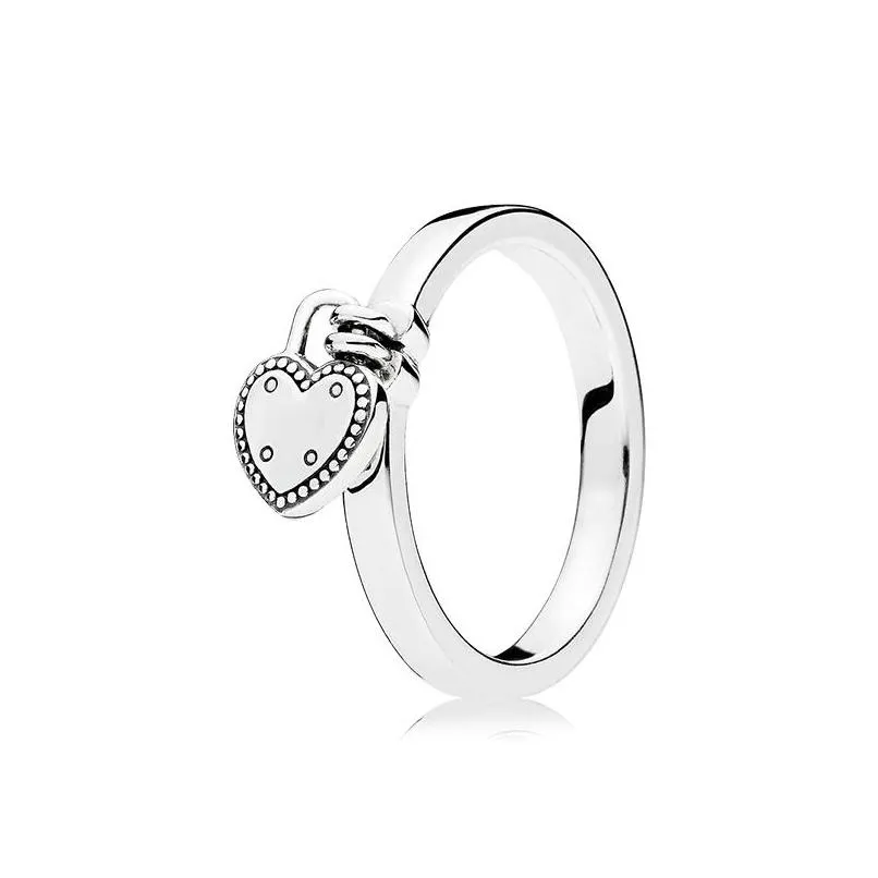 Wedding Rings 925 Sterling Sier Heart Pendant Original Box For Pandora Heartshaped Padlock Ring Women Luxury Designer Set Drop Deliv Dhp6K