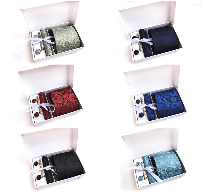 Noeuds papillon hommes affaires Simple haute qualité Polyester soie multicolore accessoires de robe en option ensemble cravate 6 ensembles
