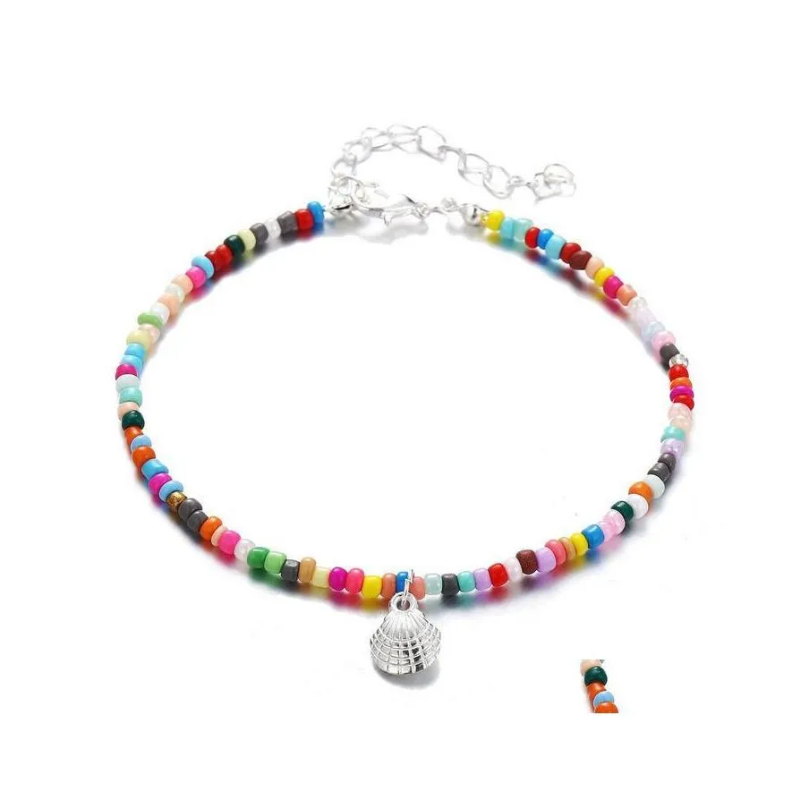 Anklets Boho p￤rlstav anklett armband guldskal kedja colorf fot smycken f￶r kvinnor och flickor sl￤pp leverans dh5ew