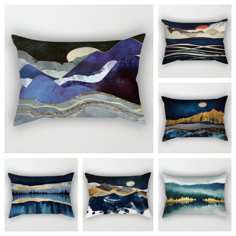 Pillow Nordic Mountains Sunrise Moon Metal Painting Pillowcase Sofa Cover 40 60 Waist Home Decoration