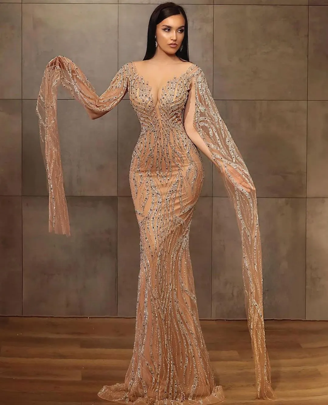 Long sleeve diamond prom dress 2025
