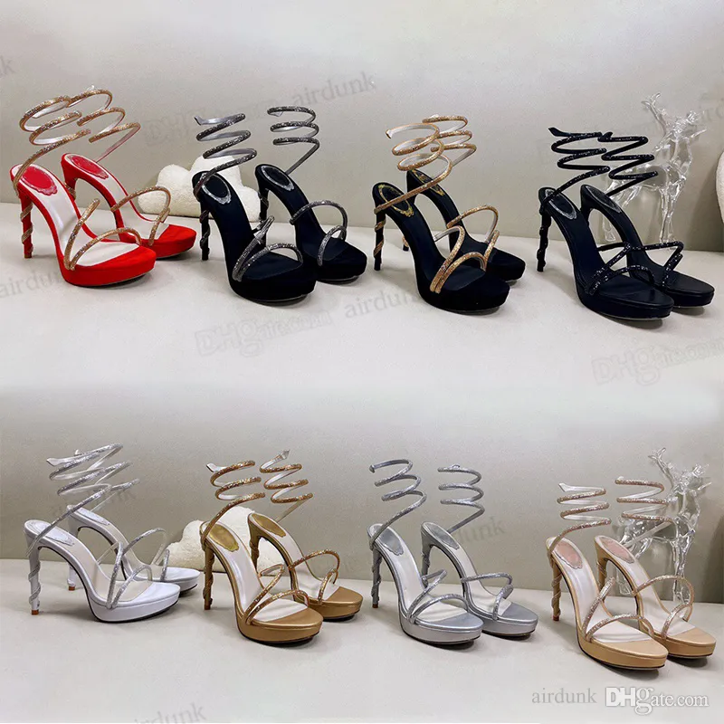 MARGOT Sandálias Plataforma Cristal rene caovilla mulher Moda cobra sandálias elegantes sandálias salto agulha Salto alto Preto Sapatos dourados Prata