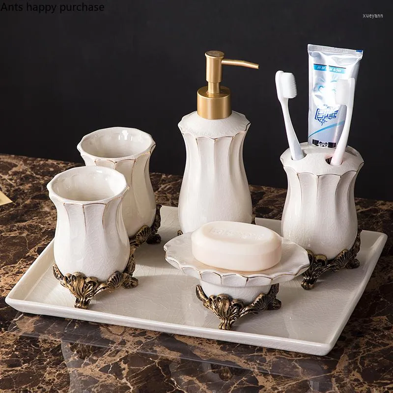 Bath Accessory Set Nordic Style Home Bathroom Supplies White Luxury Toiletries Ceramic Decorative Accessories