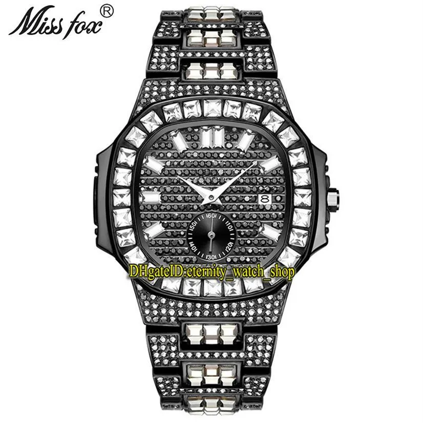 MISSFOX éternité V299 Hip hop mode hommes montres CZ diamant incrusté cadran mouvement à quartz hommes montre glacé blanc gros diamants Bez177s