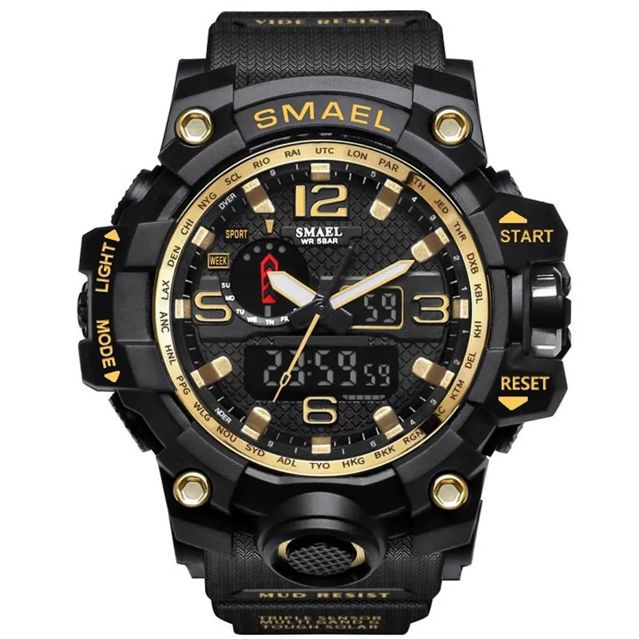 SMAEL 1545 Brand Men Sports Watches Dual Display Analog Digital LED Electronic Quartz Wristwatches Waterproof Swimming Military Wa2433