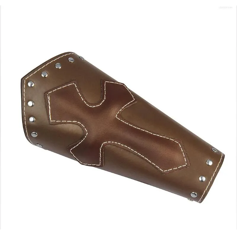 Rękawiczki bez palców Faux skórzane osłony ramion Medieval Knight Bracers koronkowy regulowany szeroki pasek nadgarstka 22 cm