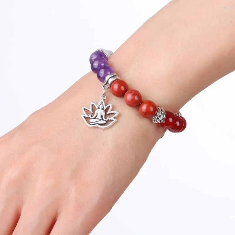 매력 팔찌 7 차크라 천연 크리스탈 반주의 돌 록 콰르츠 에너지 비드 팔찌 여성 Reiki Healing Dangle Bangle Jewelry