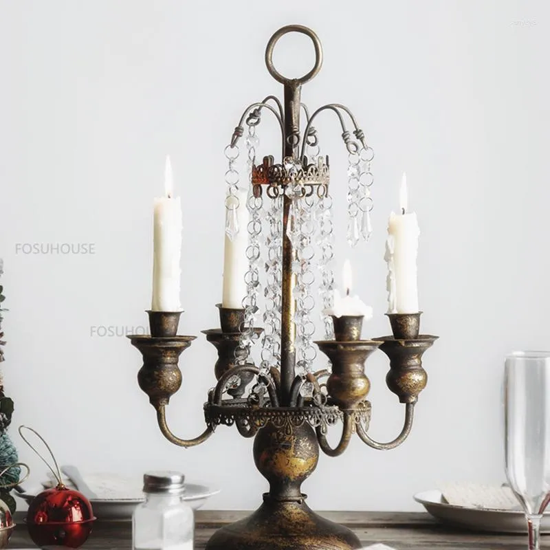 Candle Holders European Metal Kutak z kutego żelaza do jadalni Candlestick Creative Vintage Do Old Design Home Decor