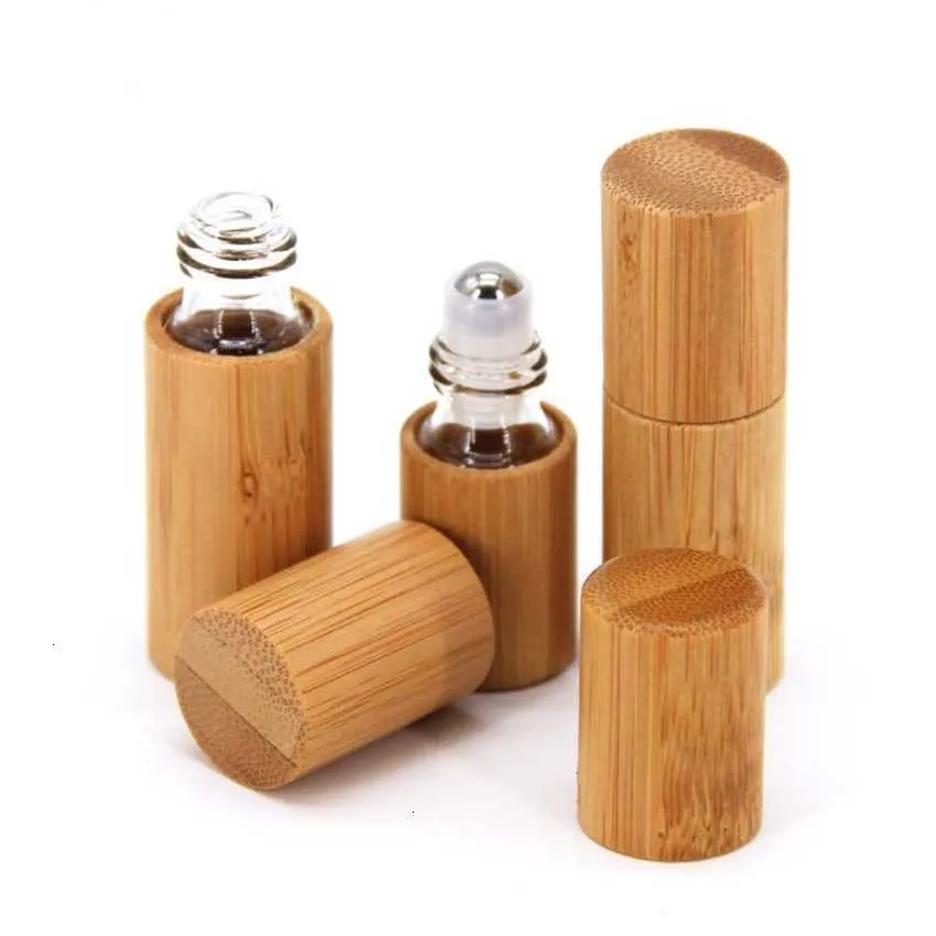 3 ml 5 ml 10 ml bambou bois bouteille parfum vide huile inoxydable rouleau sur boule aromathérapie rouleau meilleure qualité