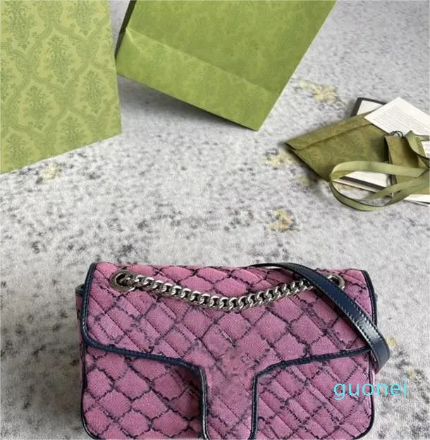 디자이너 최고의 품질 디자이너 럭셔리 Marmont 퀼팅 작은 숄더 가방 443497 핑크 블랙 캔버스 체인 크로스 바디 백