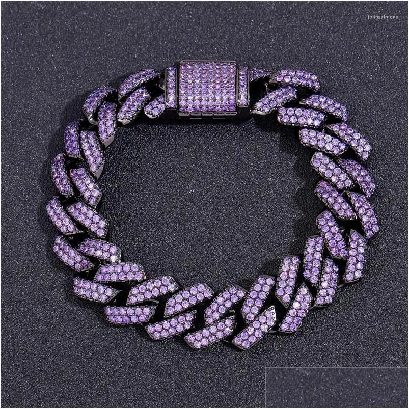 Chain Link Bracelets Iced Out Chains For Men Women 15Mm Black Purple Cuban Cz Stone Bracelet Hip Hop Jewelry Drop Delivery Dh2Hm