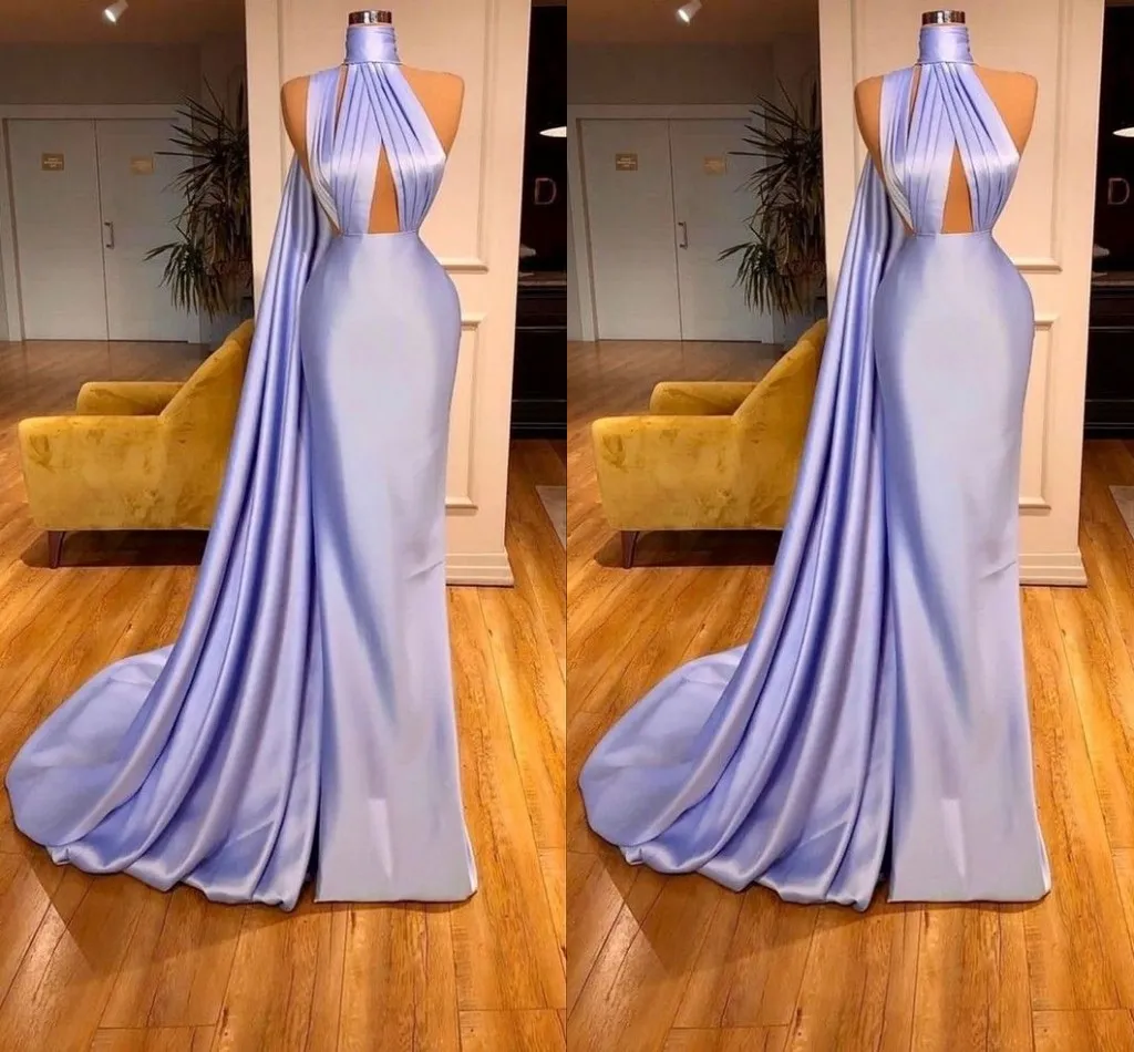 Lavener Sexy Mermaid Prom Dresses for Women High Jewel Neck Satin Pleats Draped Floor Length Party Dress Formal Evening Gown Custom Made