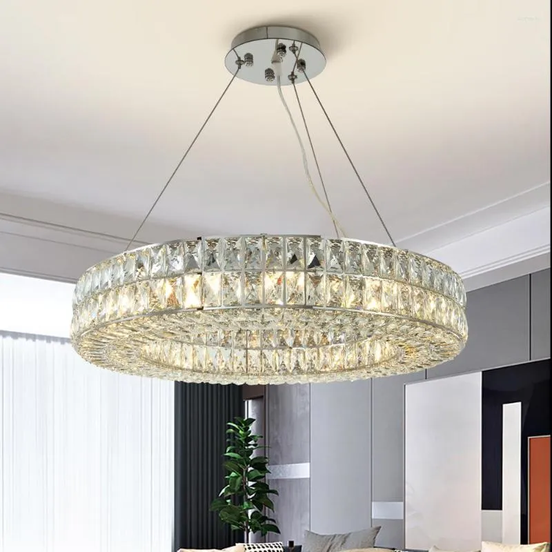 Lustres Lustre en cristal moderne éclairage pour salle à manger salon lampe suspendue luminaires en acier inoxydable