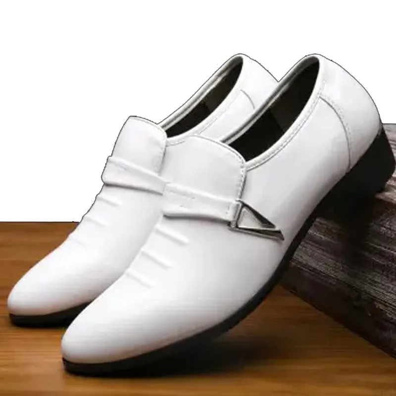 Chaussures habillées en cuir pour hommes, taille plate, authentique, en cuir de vachette, orteil, pantoufle classique, impression pour hommes