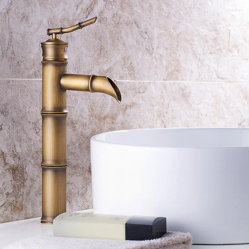 Bathroom Sink Faucets All Copper Archaize Basin Bamboo Washbasin Toilet Cold Double Open And Water Mixer Tap Faucet
