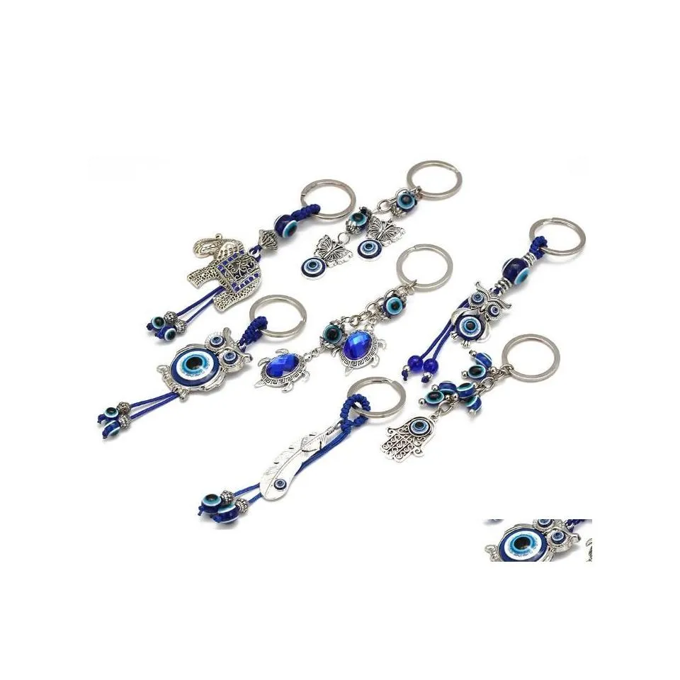 Schlüsselanhänger Mode Tier Schildkröte Palm Böse Augen Schlüsselbund Glas Schlüsselring Blaues Auge Anhänger Ornament Schlüsselanhänger Drop Lieferung Schmuck DH90Y