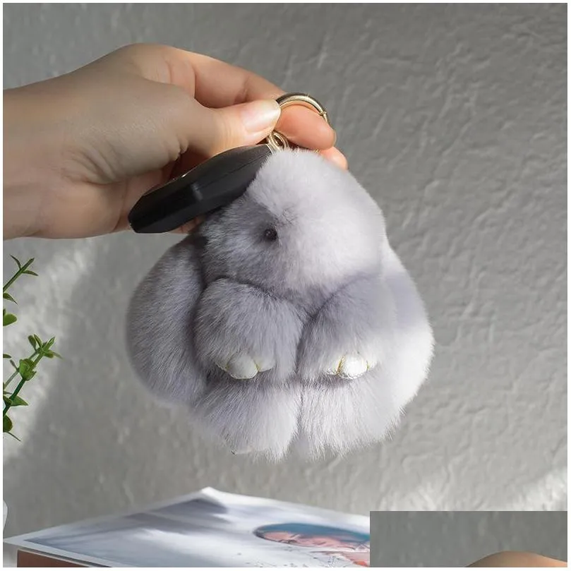 multy colorful rex rabbit fur keychains fluffy bunny chain key plush fashion car decoration key chain 347 t2