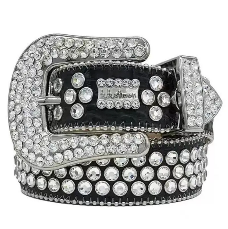 Diamond Simon Cinturones Diseñador de moda para hombres Mujeres Diamante brillante Negro sobre negro Azul blanco multicolor con pedrería brillante como regalo