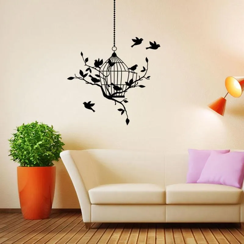 Wall Stickers Tree Branches Birdcage Flying Birds Sticker Creative Home Decor Living Room Decals Wallpaper Bedroom Nursery Window