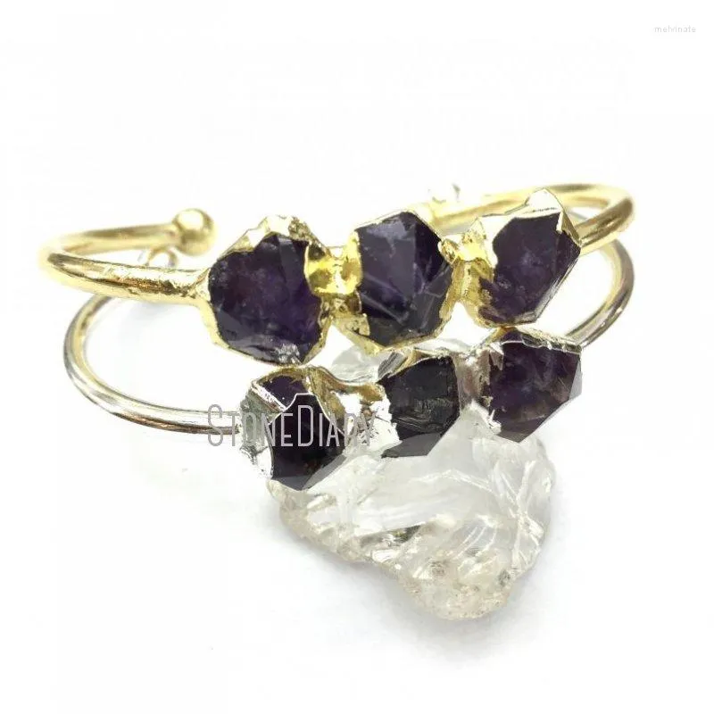 Bangle BM12709 Amethysts p￤rlor Guldelektropl￤terad silverpl￤terad oregelbunden ytfri form justerbar