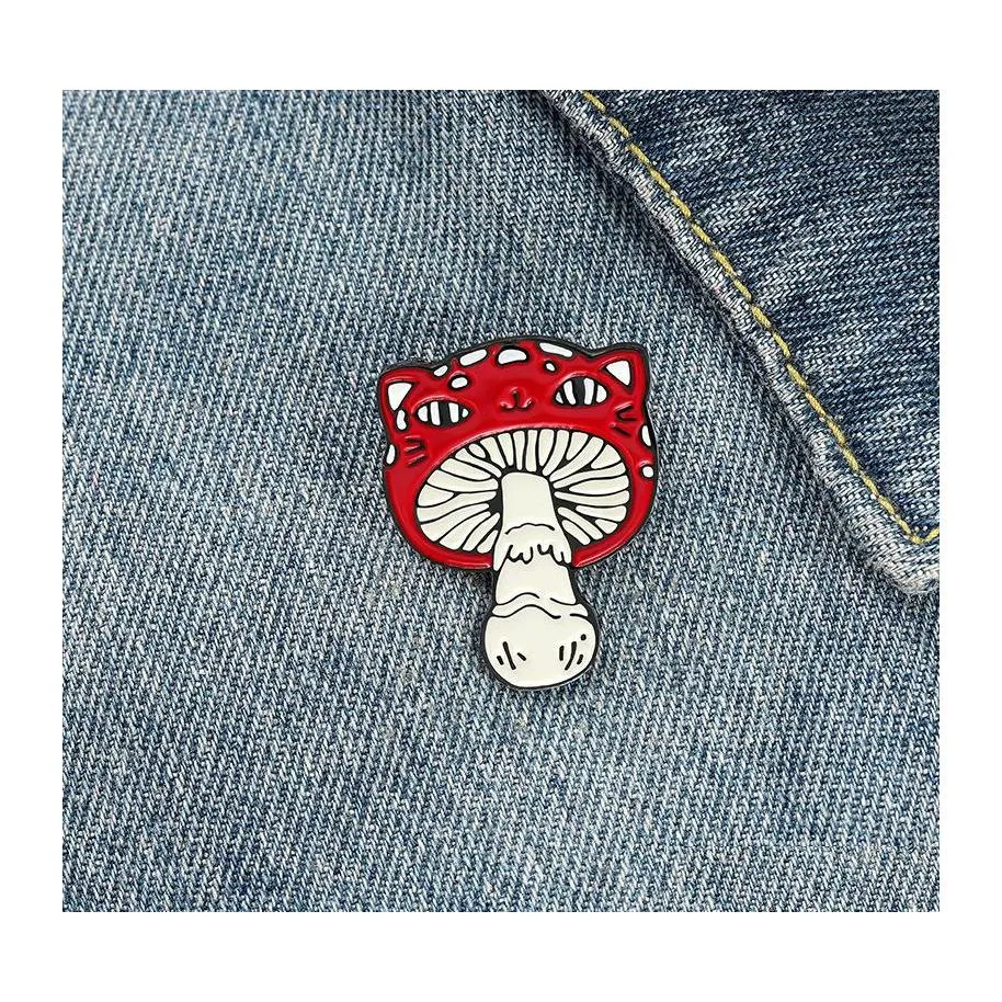 Pins Brooches Cat Face Mushroom Enamel Pins Custom Animal Plant Brooch Bag Clothes Lapel Pin Badge Cartoon Jewelry Gift For Kids Fr Dh7Yt