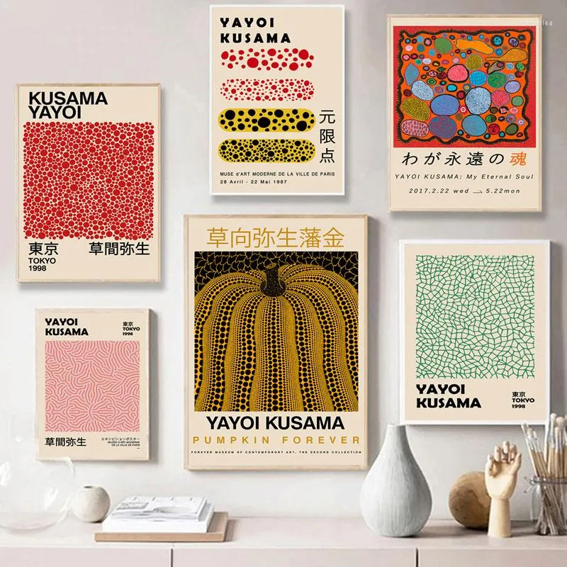 Gemälde Yayoi Kusama Abstrakte Poster und Drucke Bildersammlung Nordic Gallery Wandkunst Leinwandgemälde für moderne Wohnzimmerdekoration