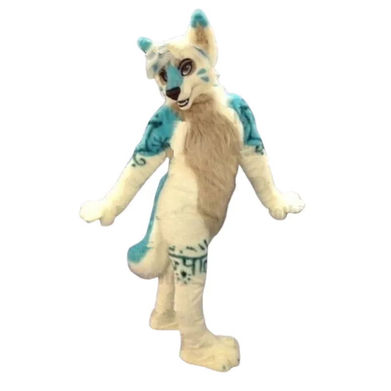 Beige Husky chien loup renard mascotte Costume Fursuit robe de soirée fourrure tenue noël Halloween fête d'anniversaire annonce ouverture