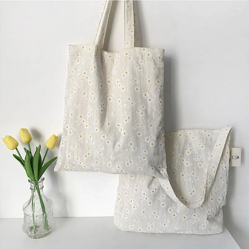 Sacs de soirée Daisy broderie coton épaule tissu floral femme sac à main fourre-tout décontracté livres littéraires sac à provisions réutilisable pour les filles