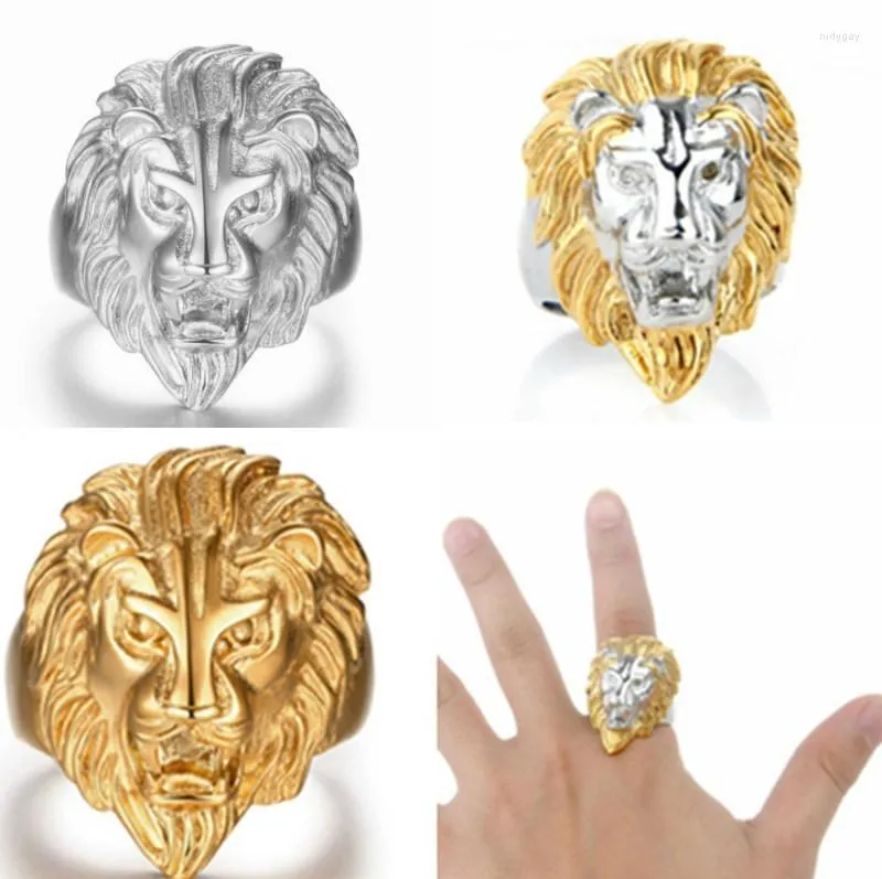 Cluster Rings Men's Fashion Ring Domineering Lion Animal Rock Hip Hop Jewelry Gold Color Gift
