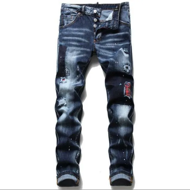 Jeans Uomo Ds23 Strappato Pantaloni Quadrati Personalizzati 22fw Pantaloni Brand Fashion Designer e Strappo Patch Blu Sottile Elastico D2 Zlqy Slime Leggin Xyz9