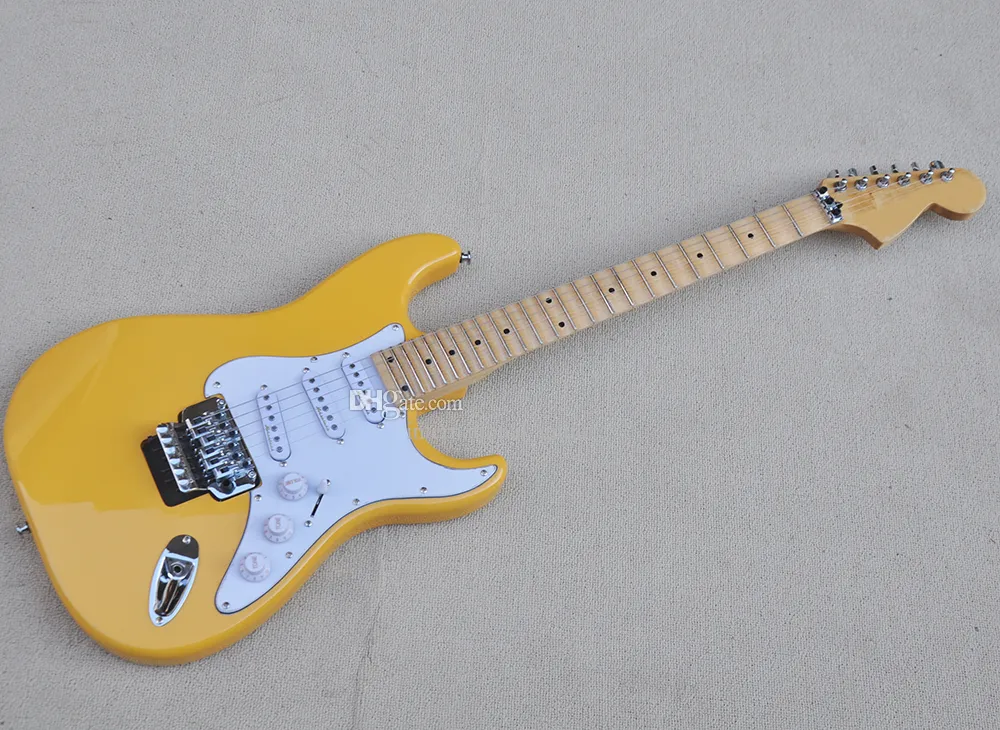 Yellow Electric Guitar with Floyd Rose Scalloped Maple Fretboard Can be Customized as Request