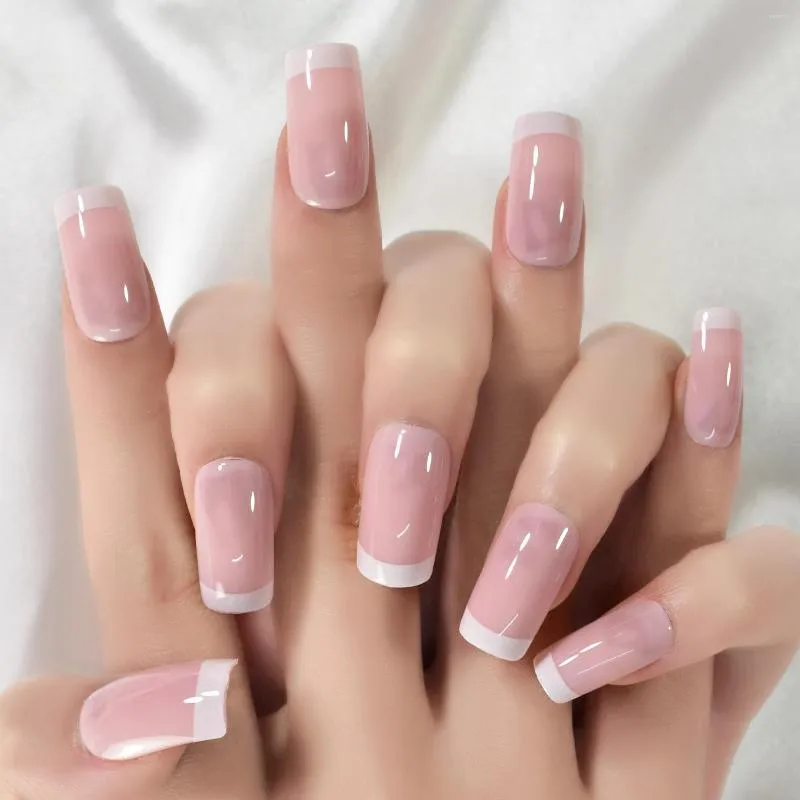 Long.nails|white French Acrylic Nail Tips 24pcs - Long Square Press-on Nails  With Glitter