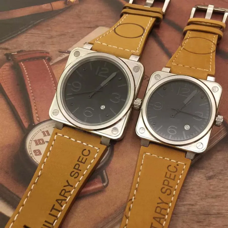 Nuovo stile 2813 movimento meccanico automatico cassa quadrata quadrante nero numero grigio 46MM 42MM orologio orologi cinturino in pelle marrone uomo Wr239j