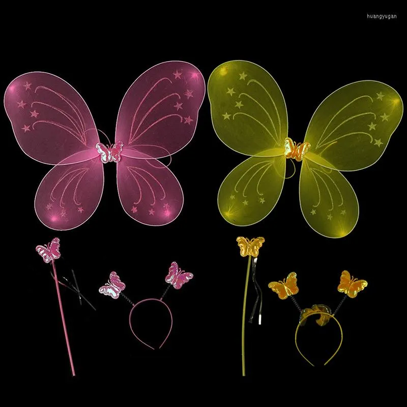 Party Decoration 3pcs Kids Fairy Princess Costume Set Wear Butterfly Wings Wand Supplies