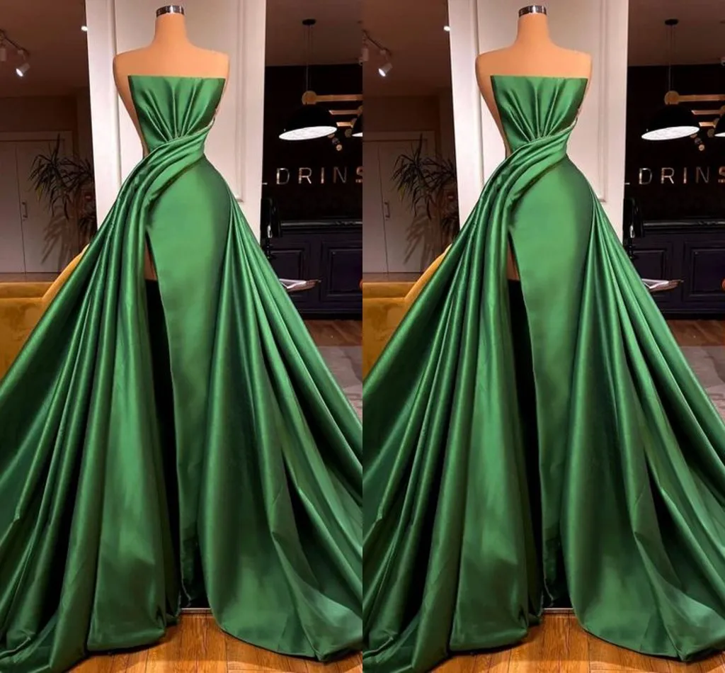 Elegancka seksowna zielona sukienki wieczorne dla kobiet dla kobiet w rozmiarze Satynowa satynowa satynowa dwupoziomowa tablica naczynia