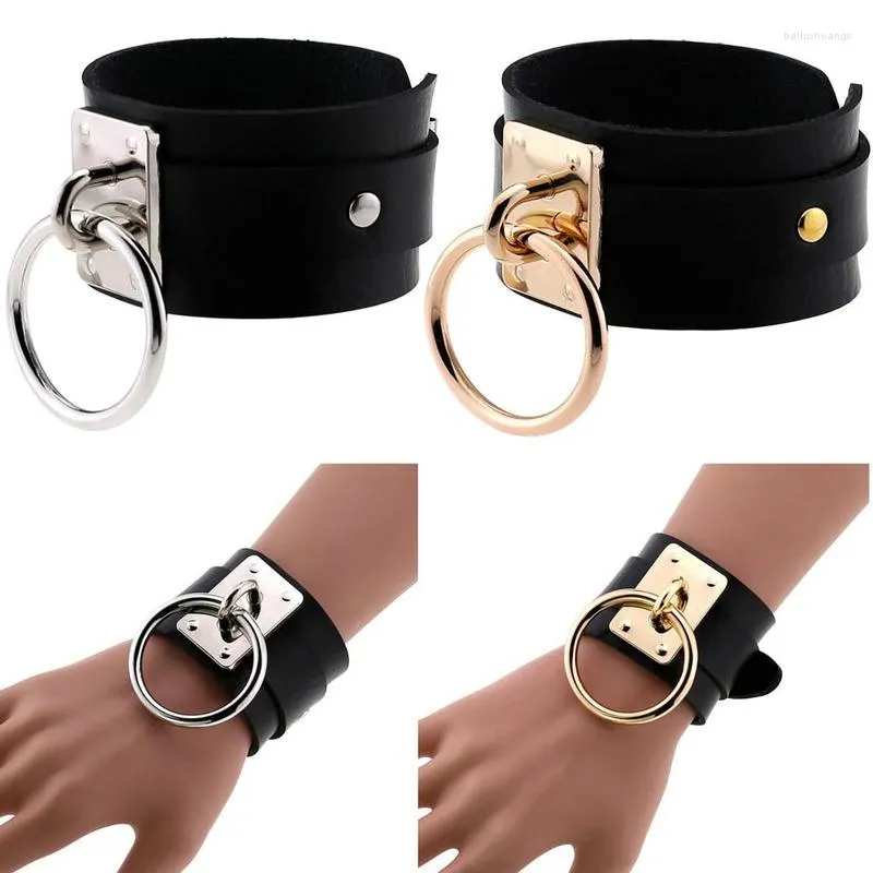 Bedelarmbanden mode sexy Harajuku handgemaakte gotische punk lederen vrouwen mannen metaal o-round bangle feest sieraden