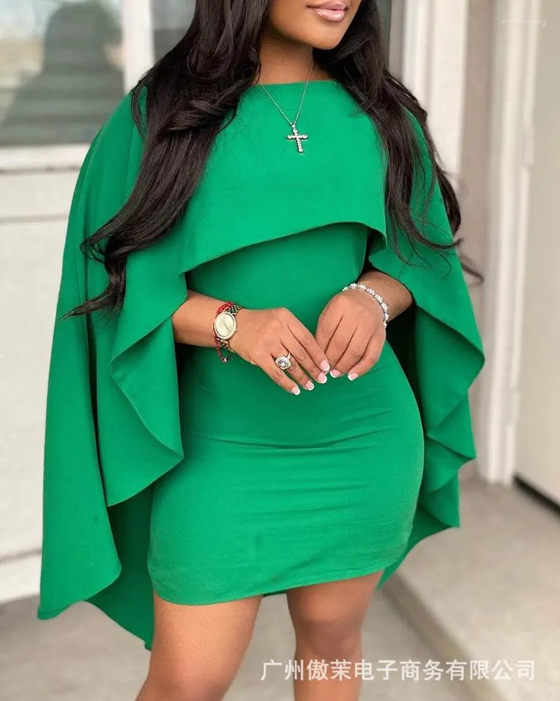 Casual Dresses Women's 2022 Summer Green Fashion Shawl Cape Crew Neck Skinny Mini Hip Dress