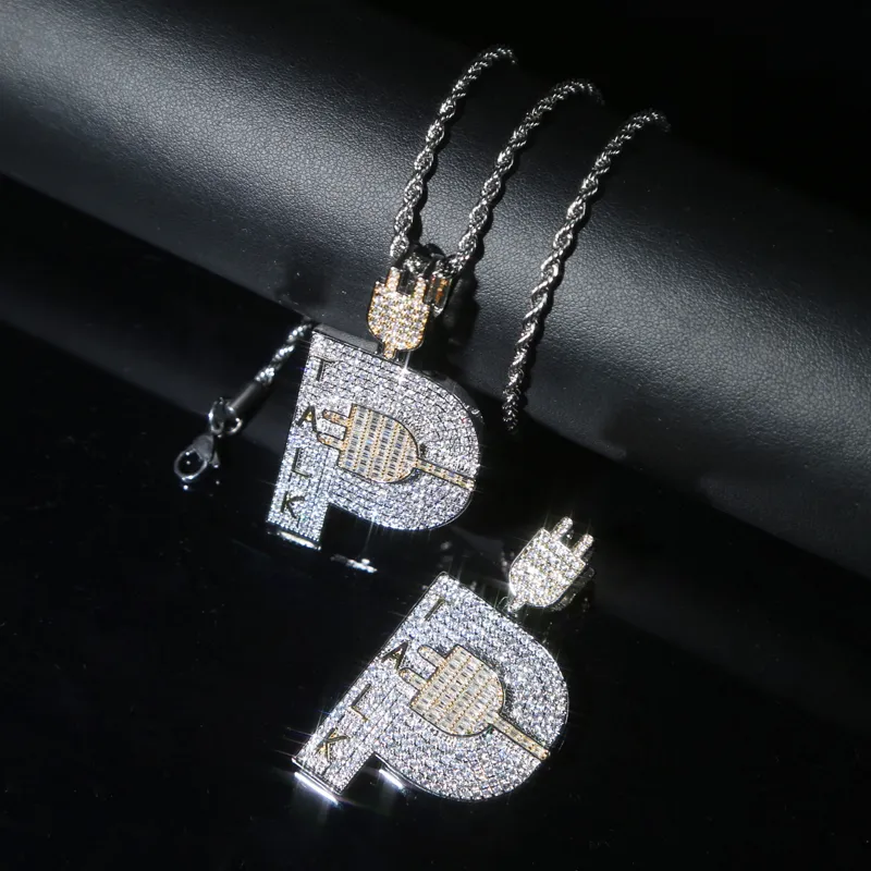 Iced Out Hip Hop Plug Pendant Paved Full Cz With Rope Chain
