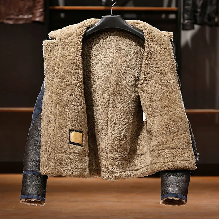 Retro Vintage Dark Blue Sheepskin Leather And Shearling Retro Vintage Dark Blue Sheepskin Leather And Shearling