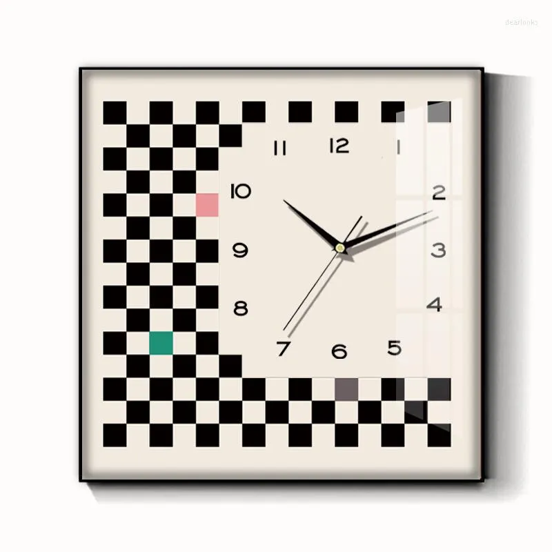 Wall Clocks Black And White Checkerboard Ins Square Clock Decorative Painting Nordic Bedroom Bedside Modern Minimalist Table