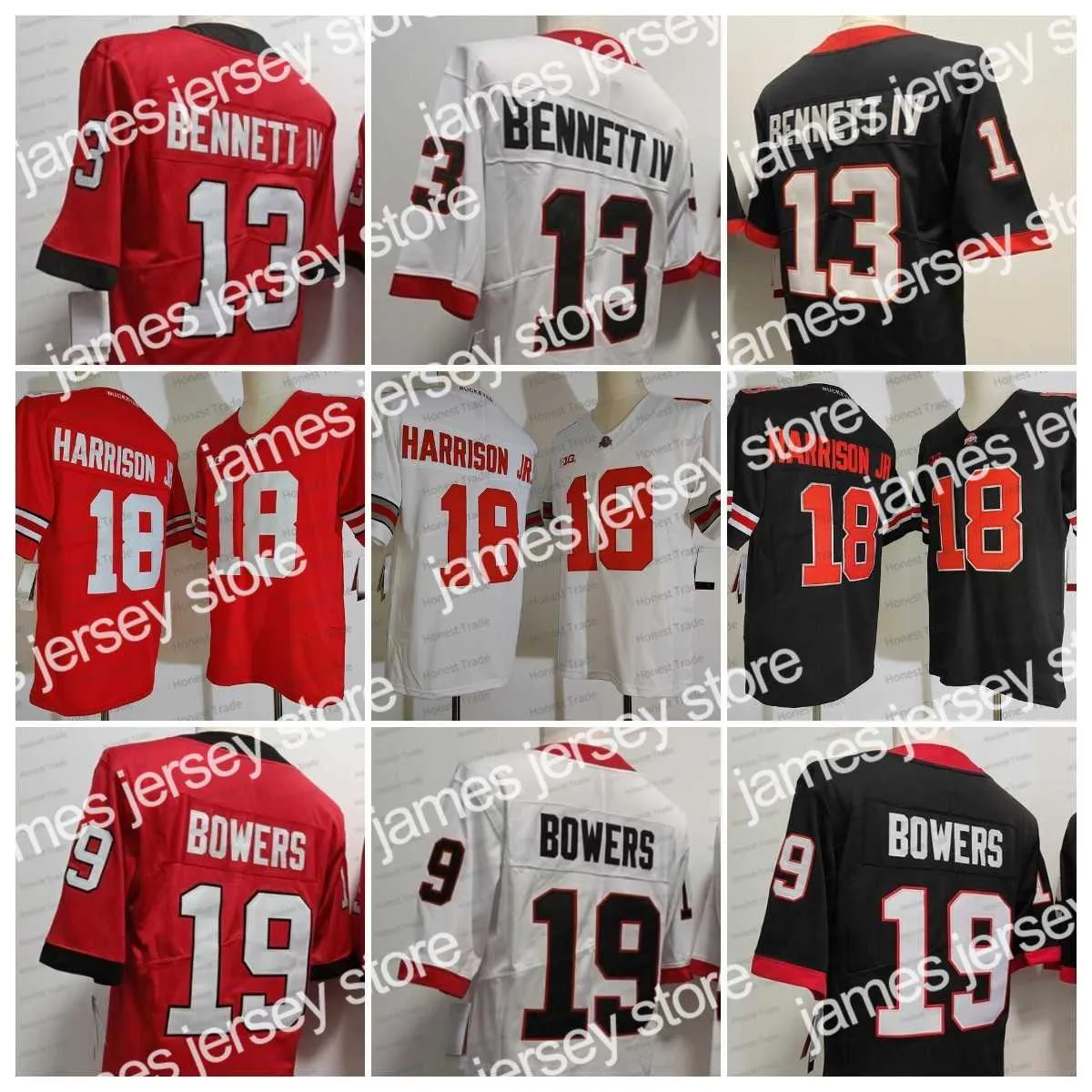 American College Football Wear NCAA 18 Marvin Harrison Jr. Camiseta de fútbol Ohio State Buckeyes 19 Brock Stetson 13 Bennett IV Bowers College Camisetas cosidas para hombre Wh