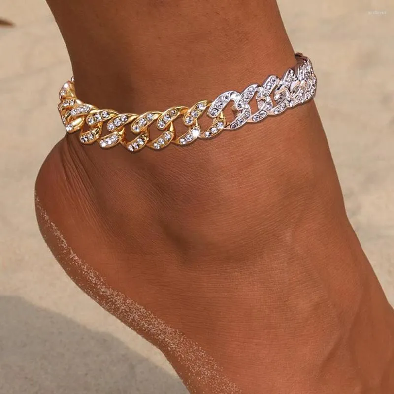 Anklets Stonefans Hip Hop Biżuteria Punk Cuban Link łańcuch Anklet Foot For Women Men Chunky Spling Rhinestone Rapper Biżuteria