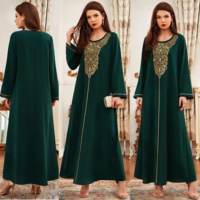 Ethnic Clothing Vintage Muslim Women Long Dress Embroidery Arab Kaftan O-neck Maxi Robe Middle East Ramadan Islamic Abaya Dubai Turkey