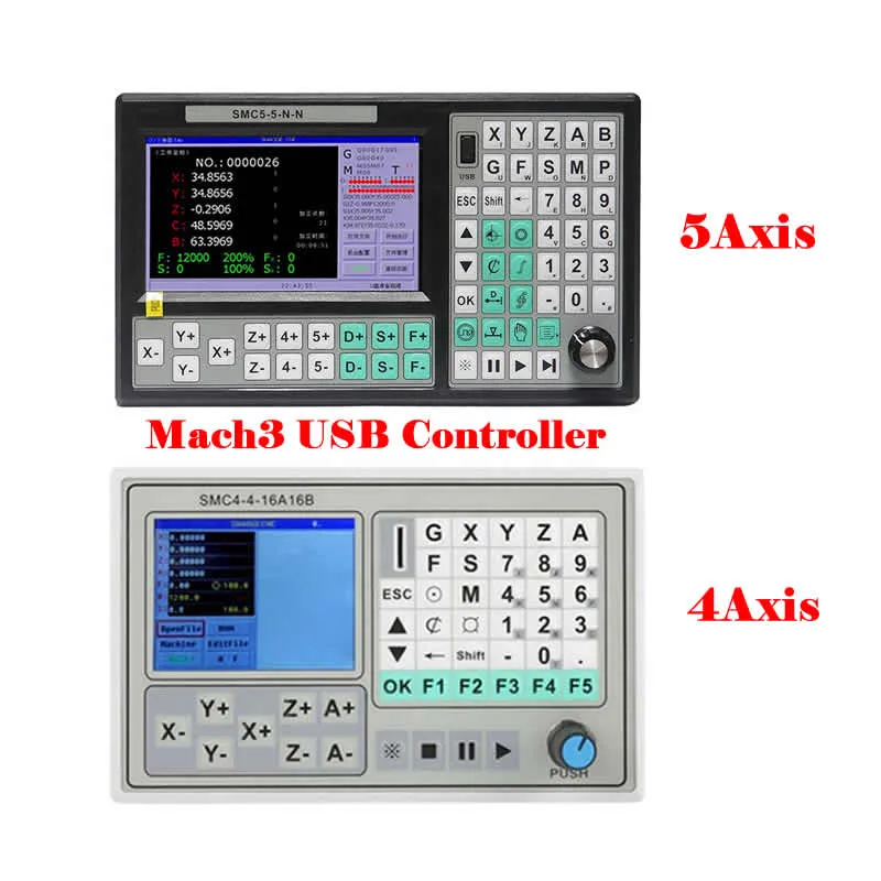 5 Axis Mach3 USB CNC Offline Controller 500KHz Motion Card SMC5-5-N-N 7 Inch Screen 4 Axis Breakout Board för CNC Router Machine