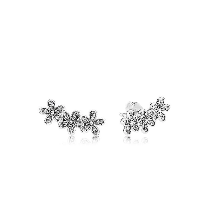 Stud Authentic 925 Sterling Sier Flowers Earring With Box Logo Signature Crystal f￶r Pandora Jewelry Womens ￶rh￤ngen Drop Delivery Dhrao