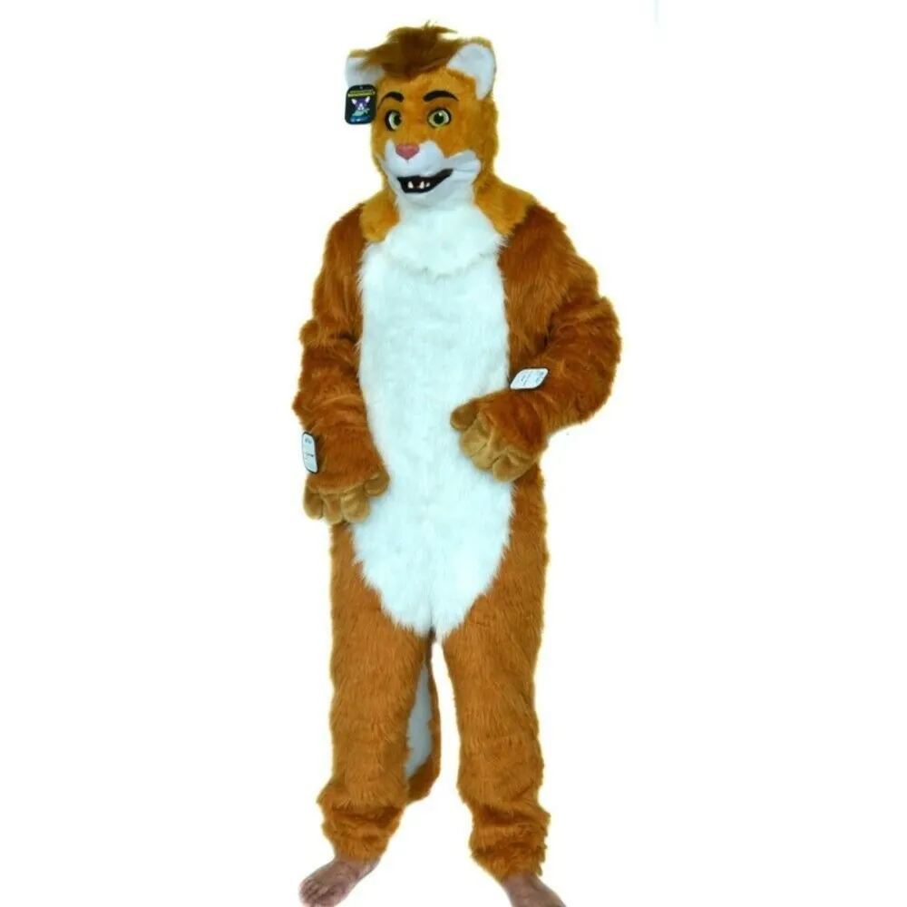 Może poruszać usta Lion Mascot Costume Party Fursuit Cartoon Dress Fits Karnawał Halloween Xmas Easter Ad Caily